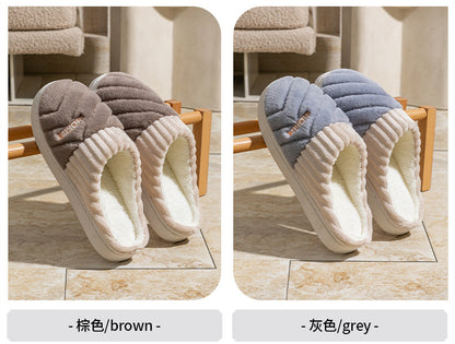 Cotton Slippers for Women in Autumn and Winter Indoor Thick-Soled Non-Slip Couples' Home Use Comfortable and Warm Plush Slippers for Men