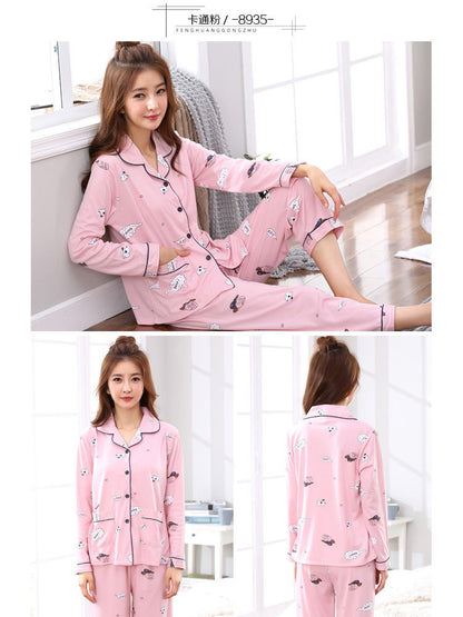 Autumn and Winter Women's 100 Pure Cotton Pajamas Women's Loose Cardigan for Middle-aged and Elderly Mothers Spring and Autumn Long-sleeved Casual Home Clothes