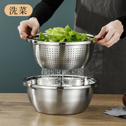304 Stainless Steel Basin Drain Basket Vegetable Basket Household Rice Washing Sieve Thickeneded Cooking Basin and Basin Vegetable Basin Wholesale