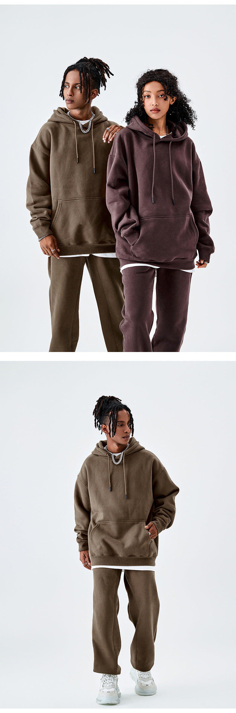 Tilani Men's Clothing European and American Trendy Brand High Quality 350g Fleece-Lined Thick Men's and Women's Hooded Sweatshirt and Sweatpants Pure Color Suit