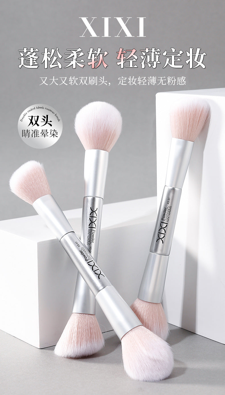 Xixi Light Feather Face Double Head Makeup Brush Easy Makeup Long Rod Flat Head Makeup Brush Novice Student Beauty Makeup Tool
