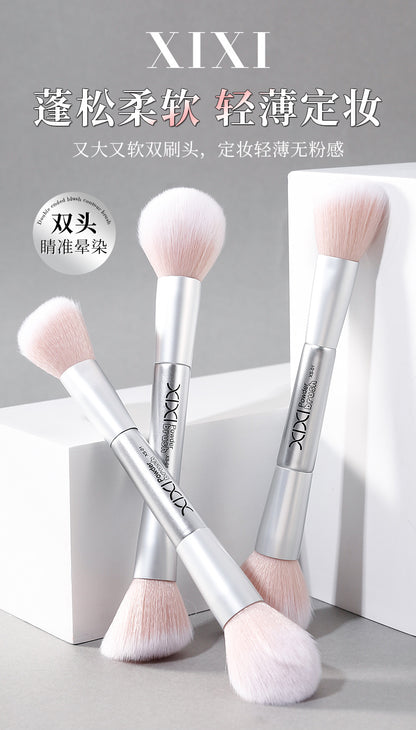 Xixi Light Feather Face Double Head Makeup Brush Easy Makeup Long Rod Flat Head Makeup Brush Novice Student Beauty Makeup Tool