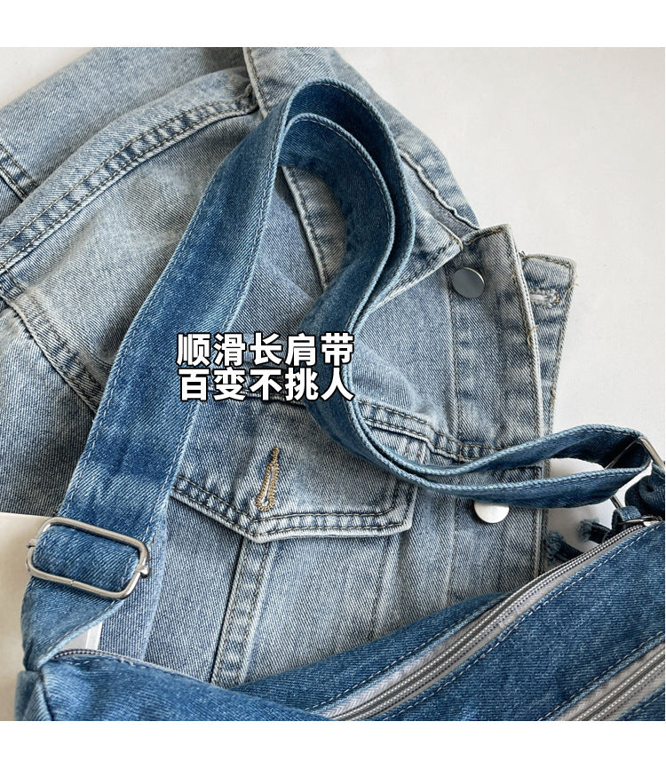 Casual Denim Shoulder Bag Japanese Harajuku Style Canvas Bag for Women 2026 New Large Capacity Simple Crossbody Bag