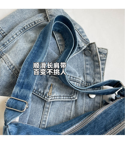 Casual Denim Shoulder Bag Japanese Harajuku Style Canvas Bag for Women 2026 New Large Capacity Simple Crossbody Bag