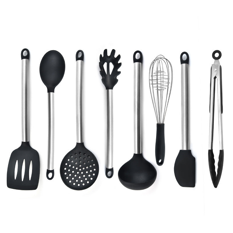 Silicone kitchenware suit 8-piece set stainless steel tube handle spatula baking scraper egg beater cooking hot pot spoon
