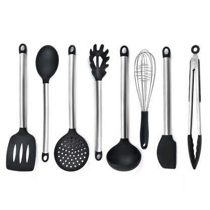 Silicone kitchenware suit 8-piece set stainless steel tube handle spatula baking scraper egg beater cooking hot pot spoon