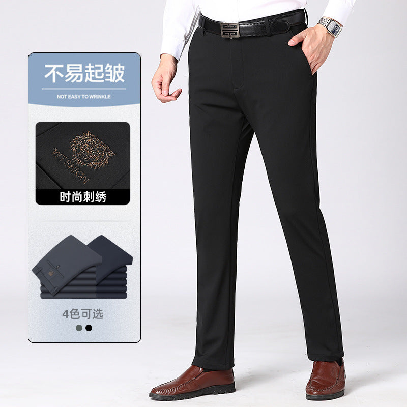 Wholesale Tiger Head Embroidered Stretch Pants Men's Casual Long Pants Men's Black Thin Straight Business Dress Pants