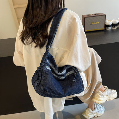 Casual Denim Shoulder Bag Japanese Harajuku Style Canvas Bag for Women 2026 New Large Capacity Simple Crossbody Bag