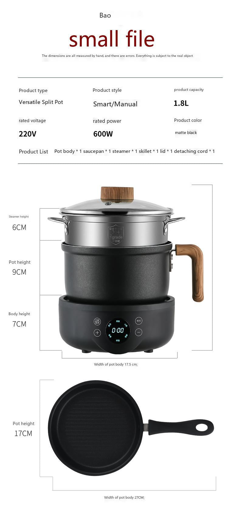 Cross-border 110V/220V English packaging household full-automatic multifunctional split 1.8-liter electric cooking pot European, British and American regulations