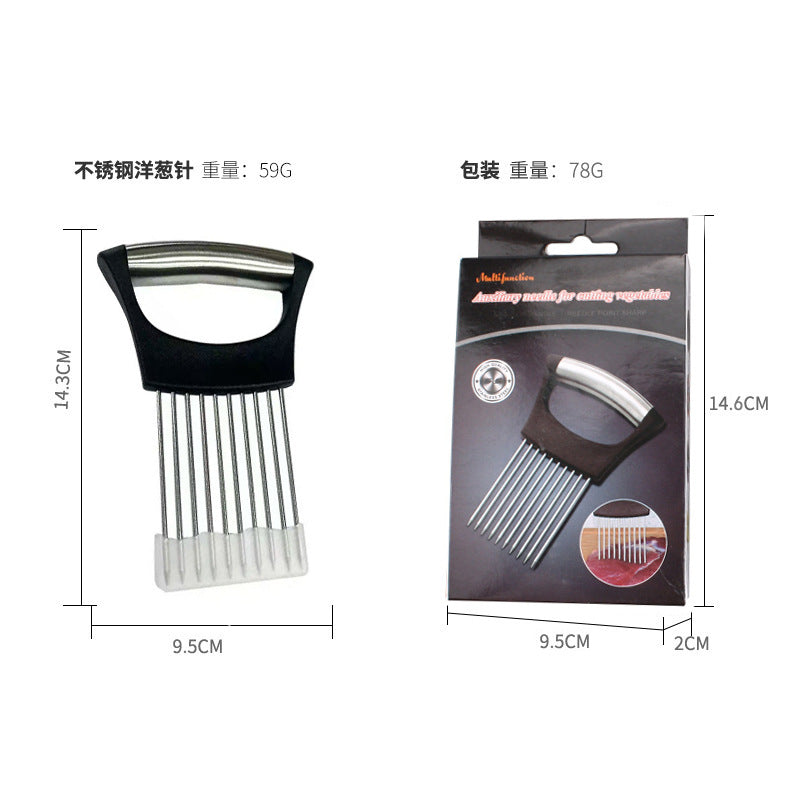 Stainless Steel Onion Needle Slicer Pine Needle Meat Tenderer Vegetable Cutting Kitchen Gadget Onion Insert Slicing Holder