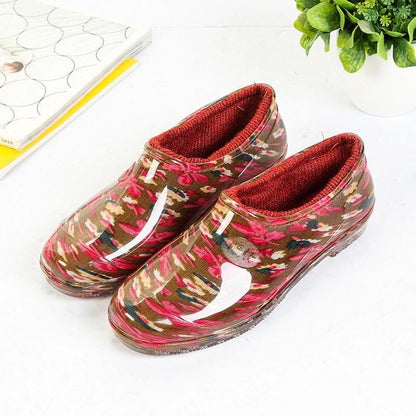 Thickened New Rain Boots Women's Four Seasons Yuanbao Shallow Water Shoes Middle-aged Short Tube Waterproof Non-slip fleece-lined Warm Rubber Rain Boots