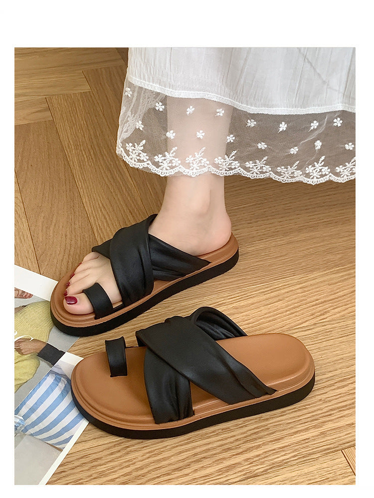 Thick-bottom Slippers Women's 2025 Summer New Beach Outer Wear Cross-belt Cross-border Foreign Trade Flat Beach Sandals