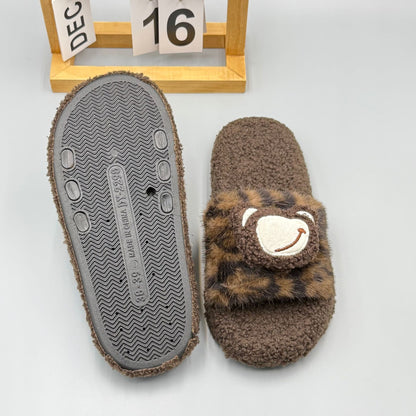 2025 Autumn and Winter New Leopard Print Warm Fur Slippers, One-Line Outer Wear Cotton Slippers, Home Slippers, Fashionable Outer Wear Slippers for Women