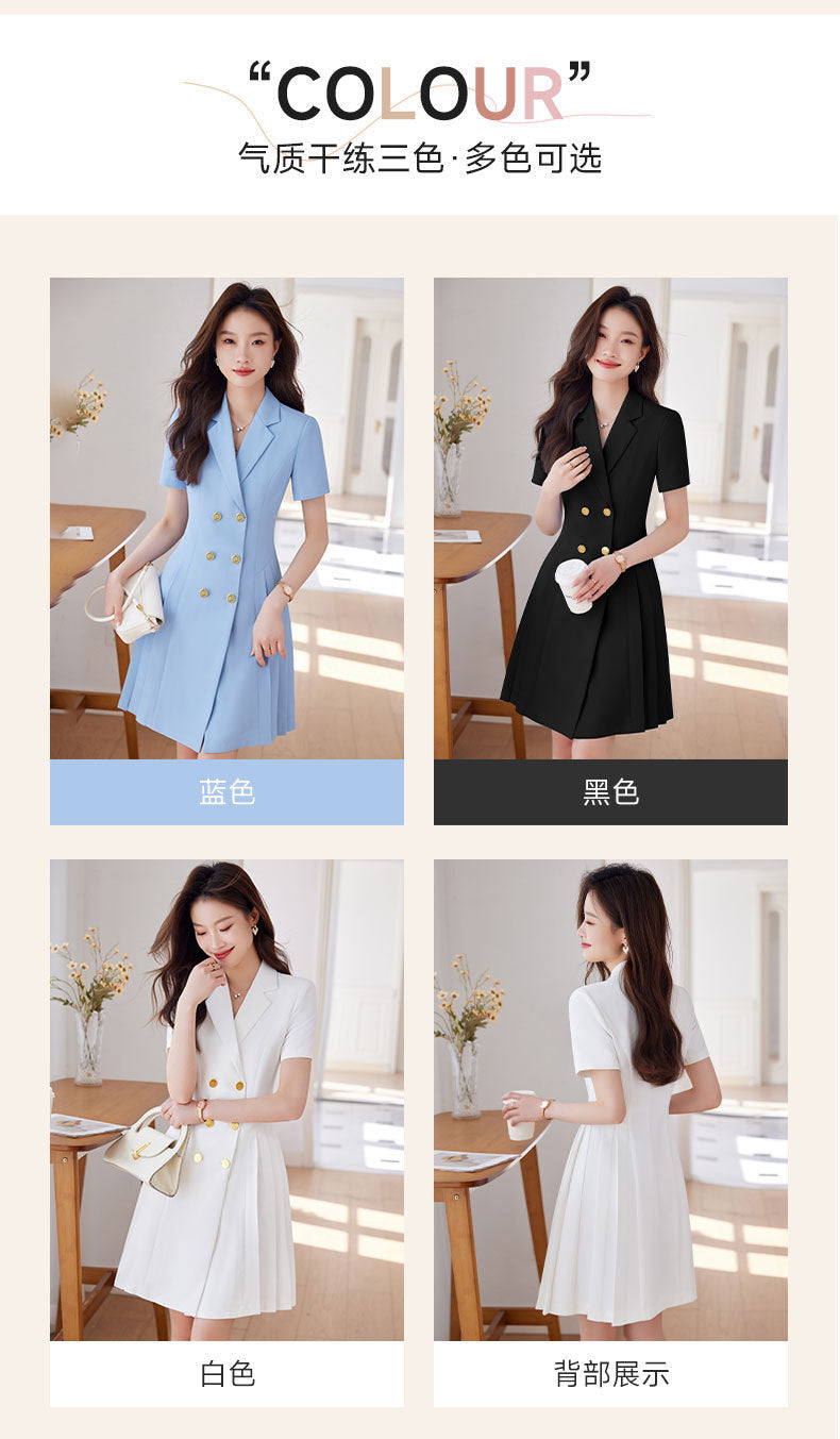 French Hepburn Style Small Black Dress High Sense High Cold Royal Sister Fried Street Small Fragrance Style Pleated Professional Suit dress Summer