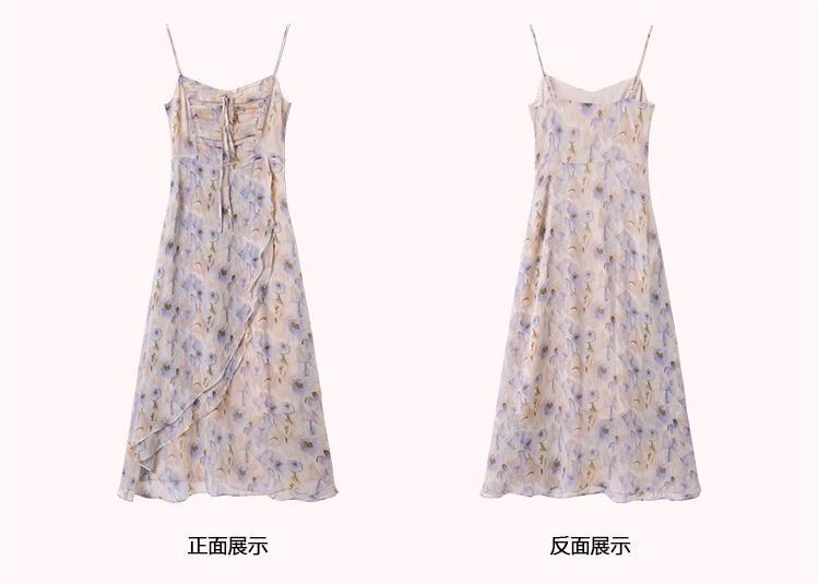 French Style Waisted Gentle Floral dress Women's Seaside Beach Vacation Fairy dress Elegant Pure Slip Dress