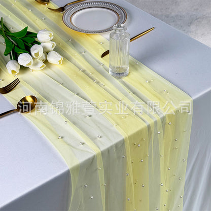 Amazon Pearl Tulle Lace Table Runner Wedding Party Outdoor Decoration Tablecloth Amazon Manufacturer Supply