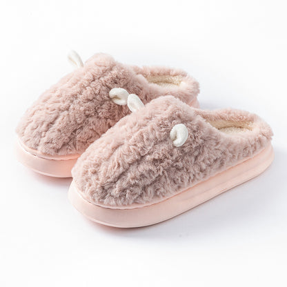 Cotton Slippers for Women, Cute Girly Heart, Indoor Home, Non-Slip, Warm, Couple Style, Dormitory Wearable Slippers for Men, Autumn and Winter