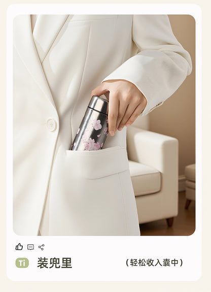 Pocket Insulated Cup Mini Compact Wave Cherry Blossom Rose Pure Titanium Coffee Mug Couple Portable Cute Healing Travel Companion