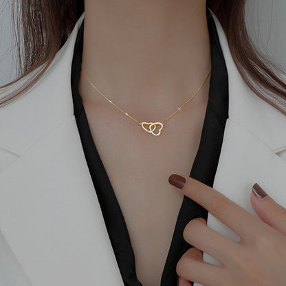 Japanese and Korean Style Ins Cold Style Metal Alloy Peach Heart Double Heart Necklace Women's Ring-Link Small Love Necklace