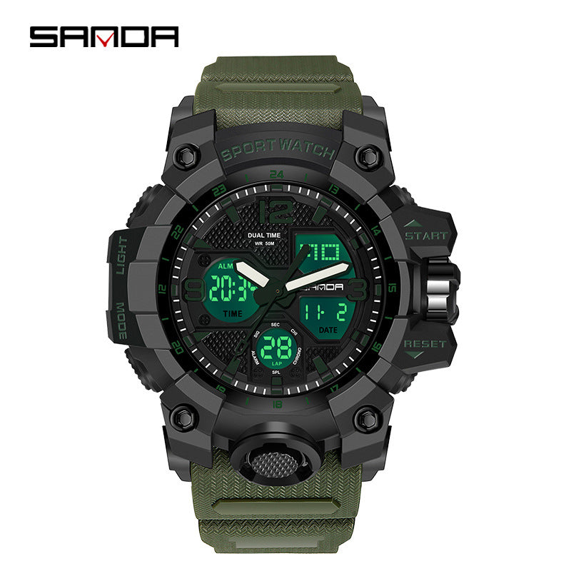 Sanda Hot-Selling Watch Korean Version Student Party Multi-Functional Waterproof Alarm Clock Electronic Watch Cool Dual Display Luminous Sports Watch by PDG ibma