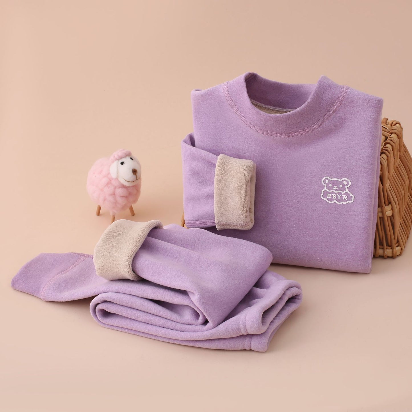 Autumn and winter fleece-lined children's clothing large children's mid-collar autumn pants children's inner warm bottoming shirt children's home clothing suit