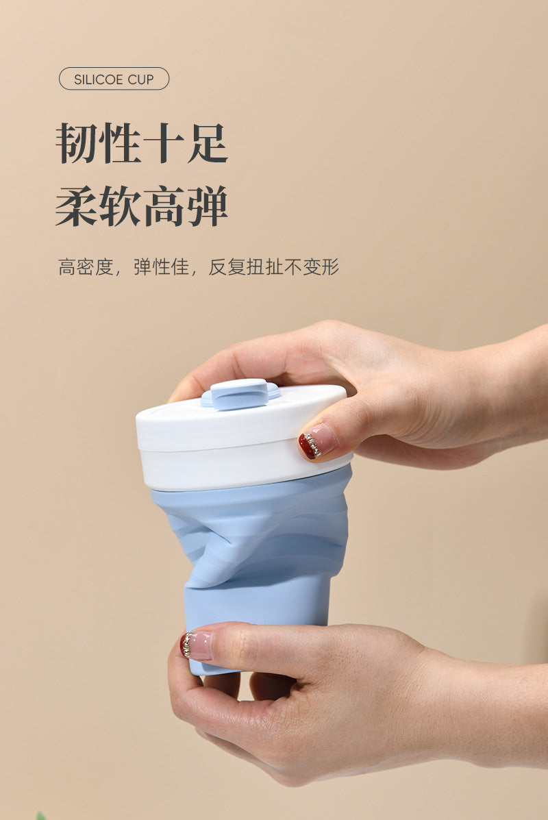 Cross-border folding cup outdoor travel convenient straw folding cup Silicone Collapsible Cup