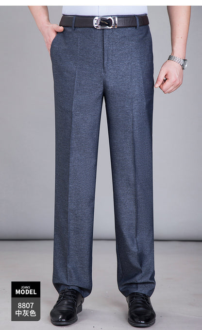 2025 New Summer Thin Mulberry Silk Middle-Aged Business Casual Straight Loose Wrinkle-Free Men's Pants