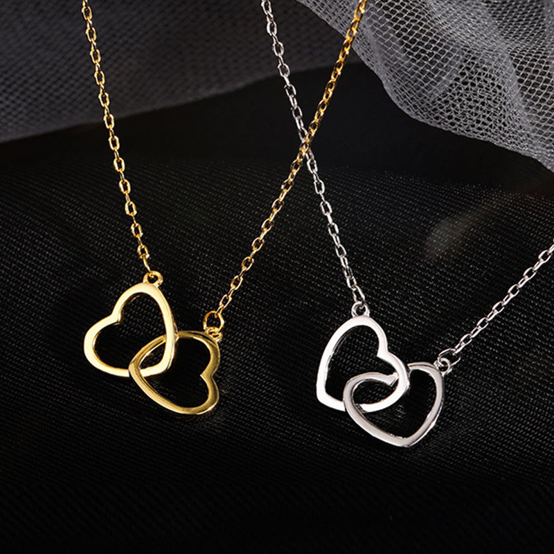 Japanese and Korean Style Ins Cold Style Metal Alloy Peach Heart Double Heart Necklace Women's Ring-Link Small Love Necklace