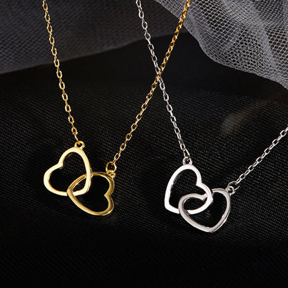 Japanese and Korean Style Ins Cold Style Metal Alloy Peach Heart Double Heart Necklace Women's Ring-Link Small Love Necklace