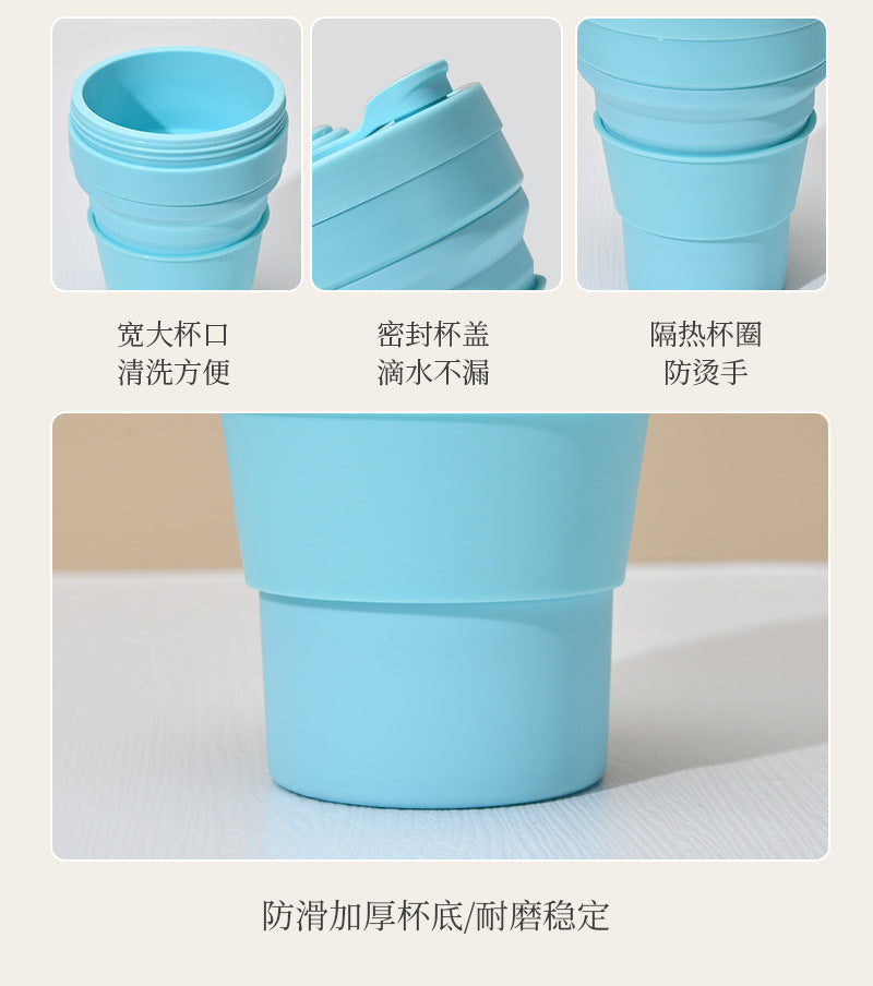Cross-border folding cup outdoor travel convenient straw folding cup Silicone Collapsible Cup