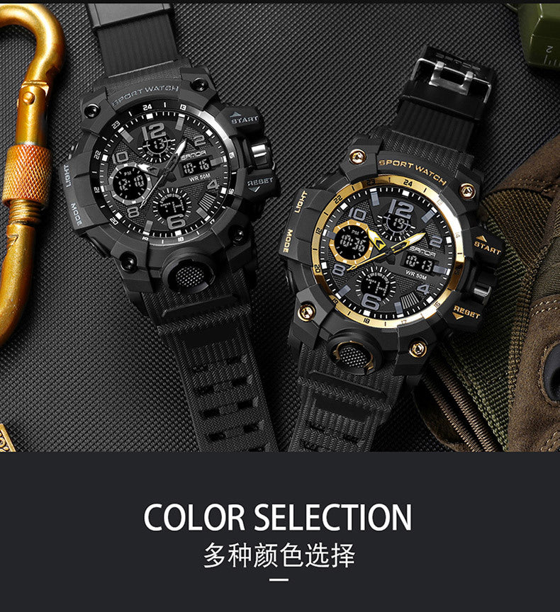 Sanda Hot-Selling Watch Korean Version Student Party Multi-Functional Waterproof Alarm Clock Electronic Watch Cool Dual Display Luminous Sports Watch by PDG ibma