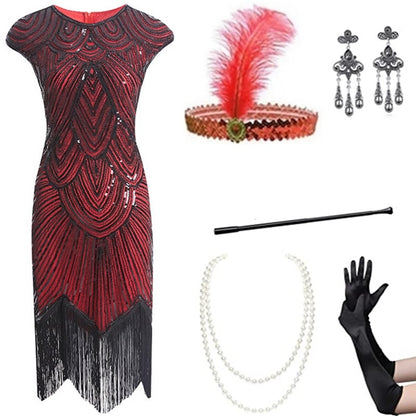 Foreign trade European and American 1920 retro women's sequined dress Gatsby ball tassel dress stage performance clothing suit
