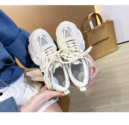 Thick-Soled Dad Shoes for Women 2025 Summer New Versatile Height-Increasing Breathable Mesh Sports Casual Shoes Platform Heel