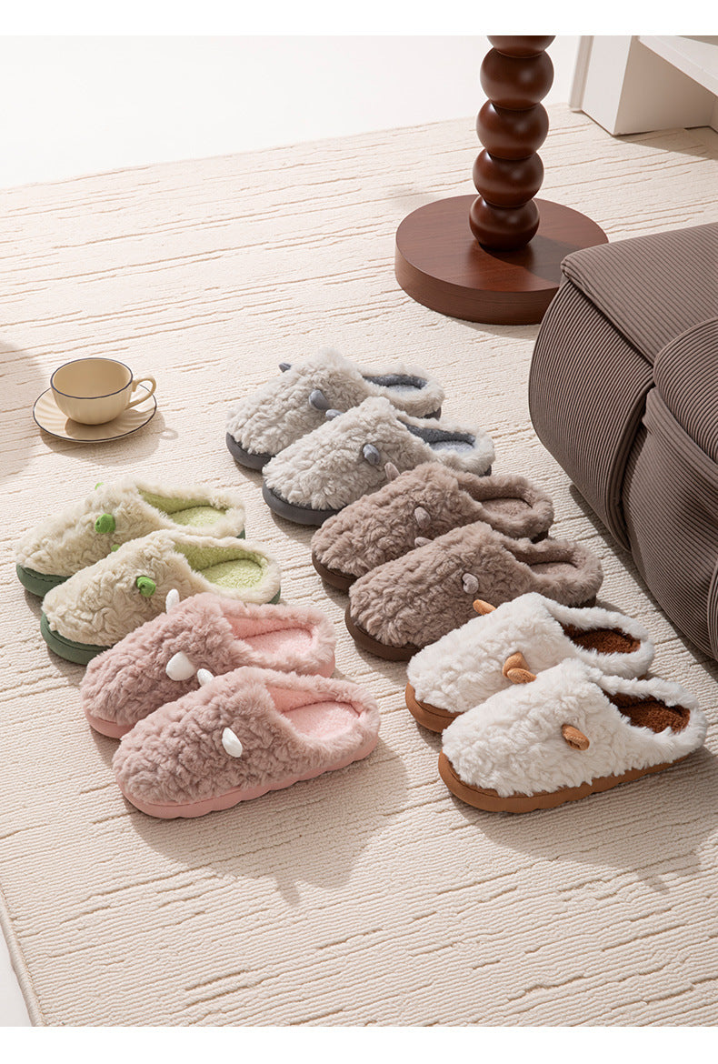 Winter Cotton Slippers Cute Women's Ears Men's Couple Home Indoor Warm Confinement Shoes Non-Slip Plush Plush Slippers