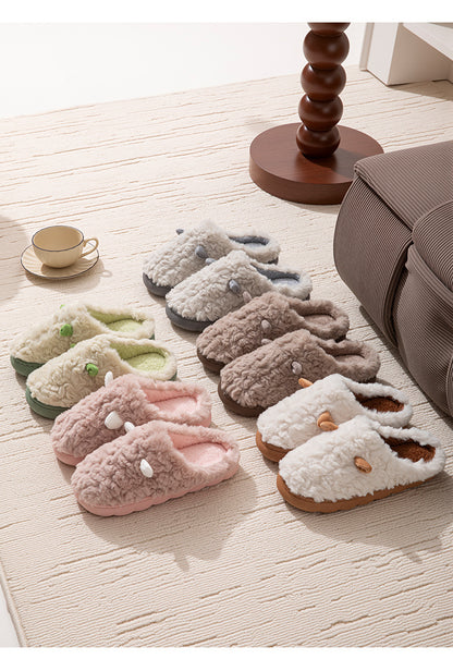 Winter Cotton Slippers Cute Women's Ears Men's Couple Home Indoor Warm Confinement Shoes Non-Slip Plush Plush Slippers