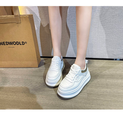 Thick-Soled White Sneakers for Women 2026 Spring and Autumn Hot-Selling Genuine Leather Breathable Sneakers for Women, Super Popular Versatile Casual Platform Shoes
