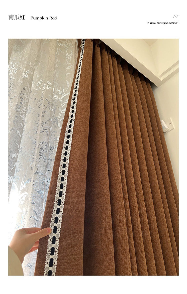 Ankra Brown Shading Bedroom Curtain New Full Shading Living Room High-Level Light Luxury Chenille Cream Curtain