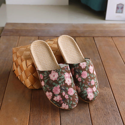 Baotou Spring & Fall Indoor Comfortable and Breathable Linen All Year Round Home Fabric Sandals for Women and Couples Floor Soft Bottom Home
