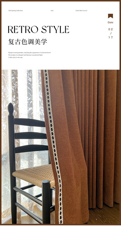 Ankra Brown Shading Bedroom Curtain New Full Shading Living Room High-Level Light Luxury Chenille Cream Curtain