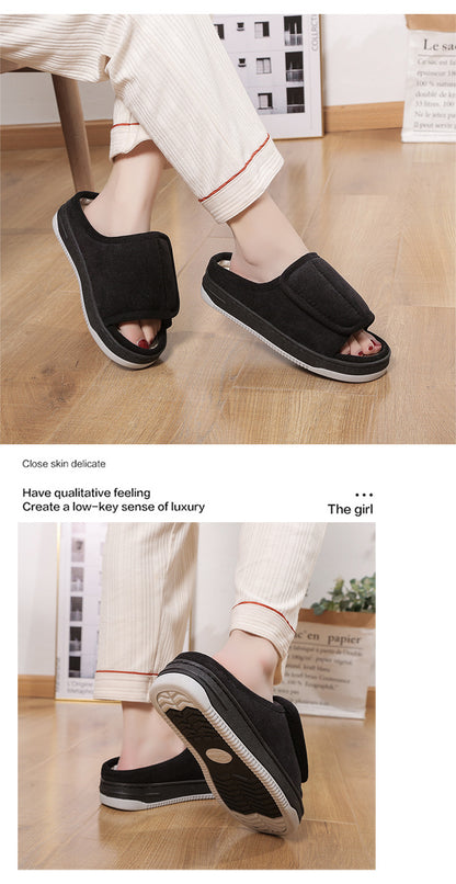 Factory direct wholesale Velcro loose feet wide fat swollen adjust middle-aged men's and women's cloth shoes linen slippers foreign trade