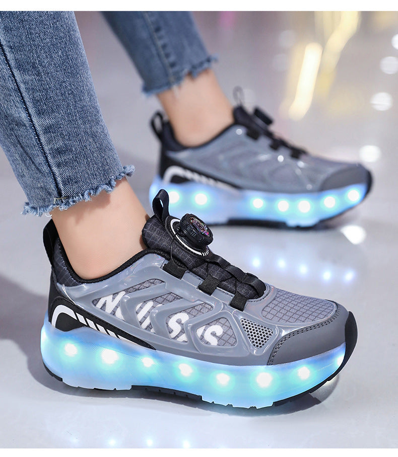 Cross-Border Children's Four-Wheel Roller Shoes, Boys' Light-Up Shoes, Detachable Girls' Student Sports Shoes, Children's Roller Skating Shoes