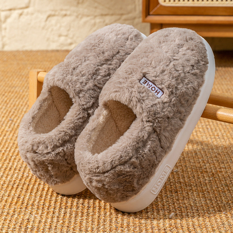 Women's Winter Indoor Warm Non-Slip Thick-Soled Cotton Slippers with Heel Cover, Maternity Cotton Shoes, Plush Outdoor Cotton Shoes for Men