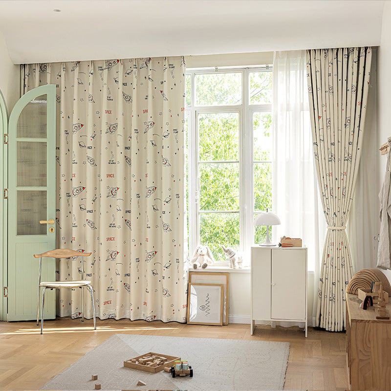 Children's Curtain Digital Printing Black Gold Shading Base Cloth Space Soaring Pattern Bedroom Living Room Shading Curtain Supply