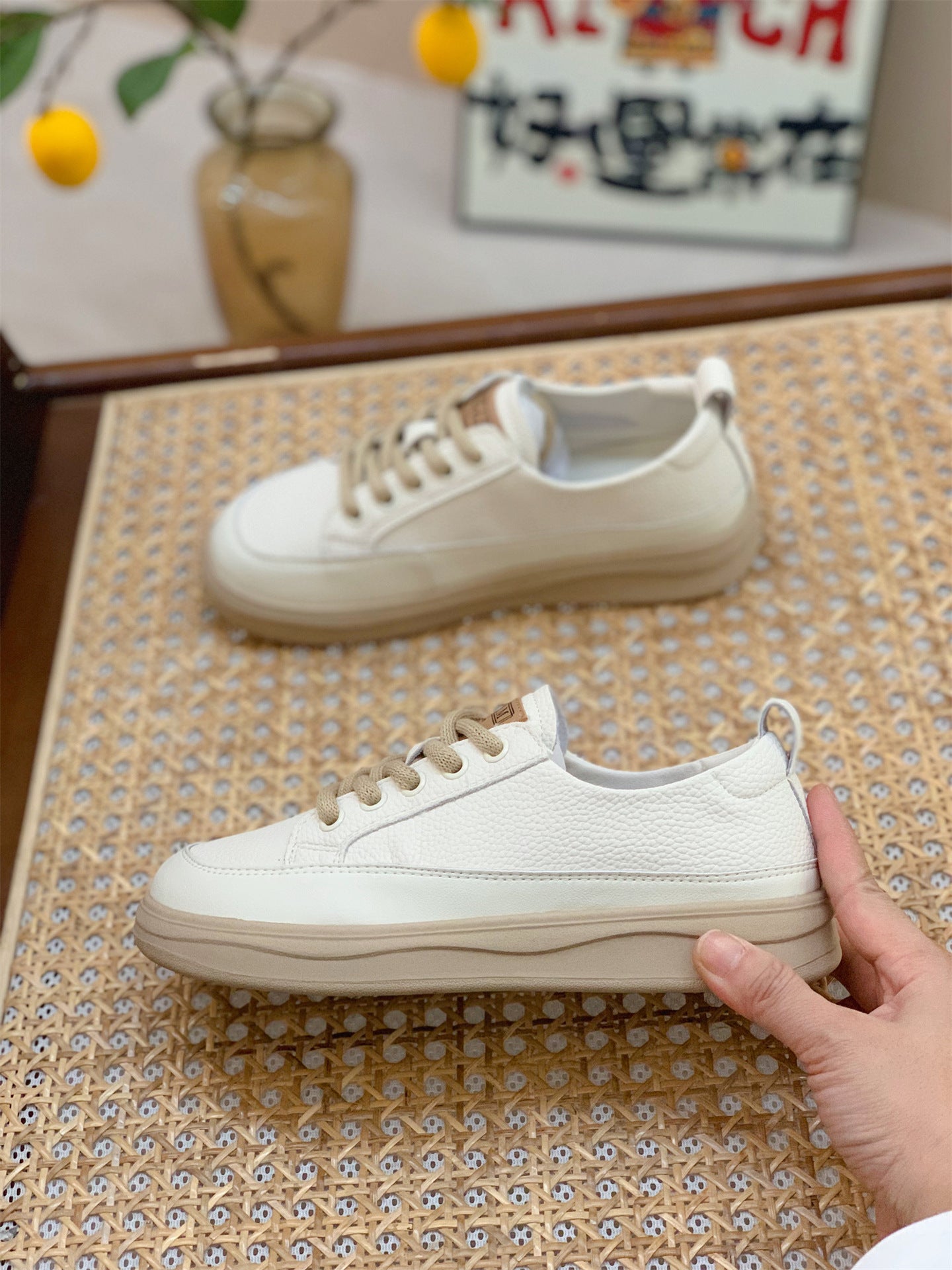 Genuine Leather Retro Sneakers for Women 2025 Spring & Fall New Niche High-Bottom Soft-Soled White Shoes Flats-Soled Sports and Casual Shoes