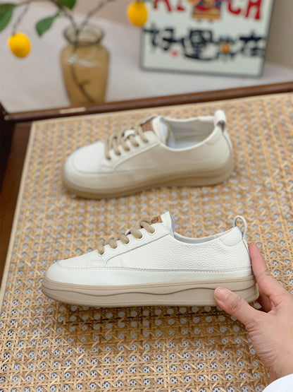 Genuine Leather Retro Sneakers for Women 2025 Spring & Fall New Niche High-Bottom Soft-Soled White Shoes Flats-Soled Sports and Casual Shoes