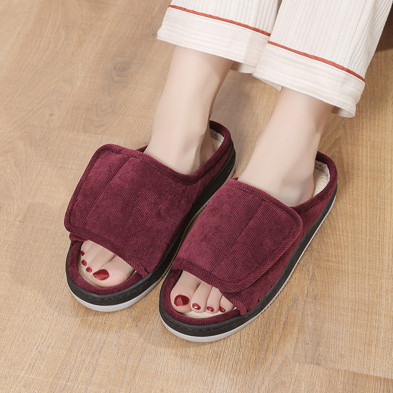 Factory direct wholesale Velcro loose feet wide fat swollen adjust middle-aged men's and women's cloth shoes linen slippers foreign trade