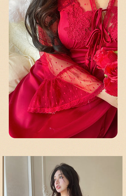 Sexy Pajamas Women's dress Ice Silk French Court with Chest Pad Pure Desire Fairy Nightdress 2025 New Summer