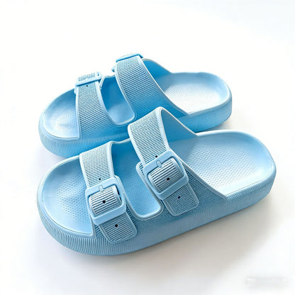 2026 New Thick-Soled Slippers, Wear-Resistant Double Buckle Eva Sandals, Couple's Summer Women's Outdoor and Indoor Slippers with a Soft Cushioning Feel