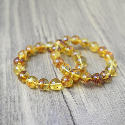 Natural non-optimized Baltic Amber Flower Perer Round Bead Bracelet Pure, Translucent, Warm and Fine Raw Ore Straight Cut