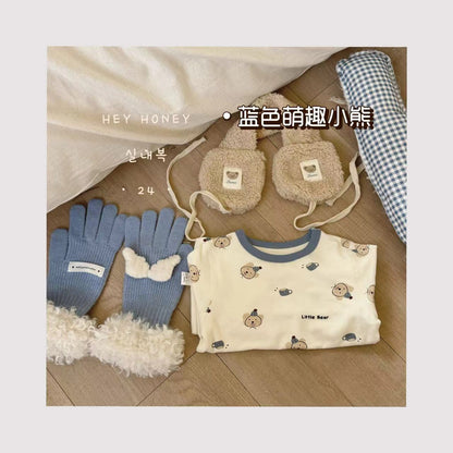 Spot Large and Small Roll Heyhoney24 Lycra Cotton Boys and Girls Autumn Clothes Intimates Printed Home Clothes Pajamas Two-Piece Set